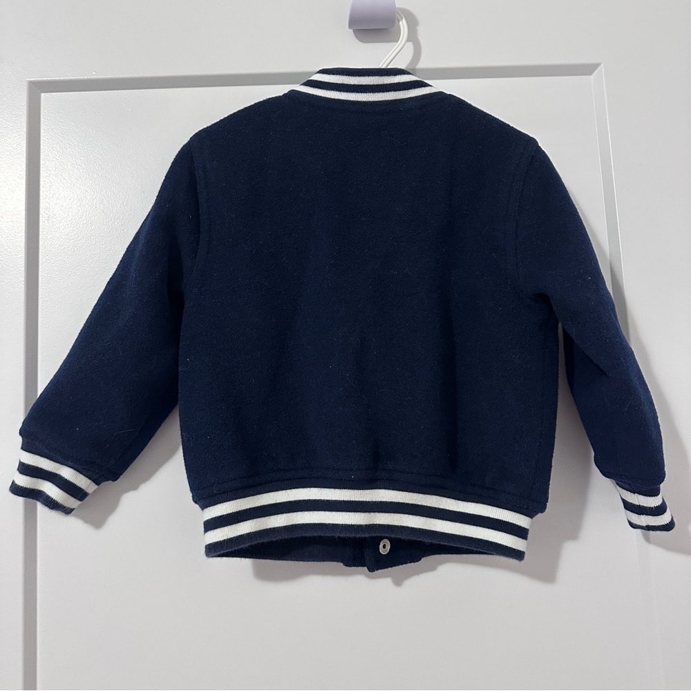 GAP Kids Wool Blend Varsity Bomber Jacket in Navy Blue W/ White Stripes Size 2T - Picture 6 of 9
